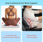 Car Seat Cushion & Lumbar Support Set, Memory Foam Seat Cushion for Long Sitting & Driving, Ideal for Truck Bus Van Drivers, Office Chair Cushion Set (Gray) (White)