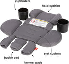 Diono Radian 3R Comfort Travel Kit, Infant Car Seat Accessory, Compatible with Radian 3R, 7-Piece Kit (2 Harness Pads, 1 Buckle Pad, Head Cushion, Seat Cushion, 2 Cupholders), Gray Storm