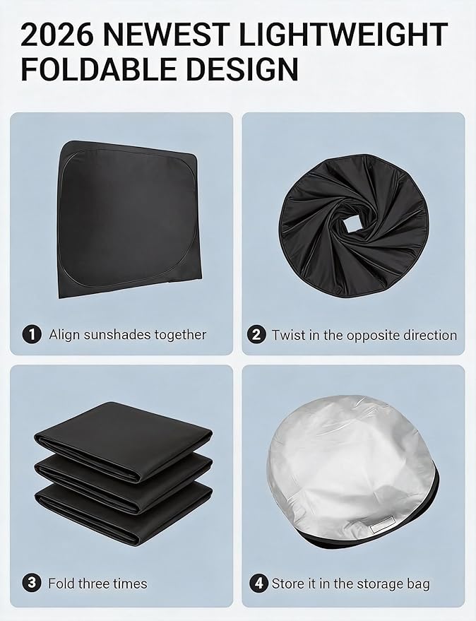 Proadsy 2026 Upgrade Windshield Sun Shade Custom Fit Dodge RAM 1500 2Dr 2019-2025 2026 4-Layer Foldable Front Sunshade Protector Sun Visor Blocks UV Rays Keep Car Cooler