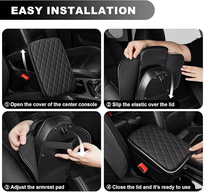 Upgraded Car Center Console Cover Fit for Land Cruiser Faux Leather Car Armrest Cover Cushion with 2 Storage Bags,Car Armrest Storage Box Interior Accessories(Black)