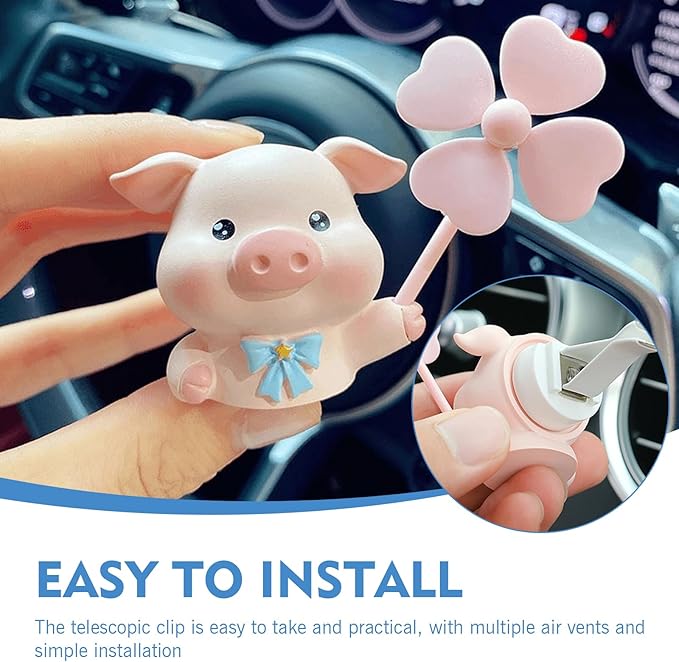 MLY Cute Pig Car Air Freshener Vent Clips, Rotating Windmill Car Vent Air Clip, Creative Fan Outlet Vent Fresheners, Auto Animal Dashboard Trim Clips, Interior Decoration Accessories (Pig)