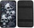 Skull Rose Vehicle Center Console Armrest Cover Pad,Skull Car Accessories Soft Middle Console Cushion Pad,Auto Arm Rest Mat Decor Horror Skeleton Gifts for Women Men Dad for Most Vehicle SUV Truck