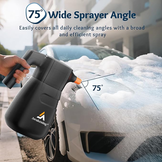 Awakening 2L Electric Foam Sprayer, Cordless Car Foam Cannon, 68oz Rechargeable Battery Foam Blaster, 52PSI Portable Electric Foam Cannon for Auto Car Detailing