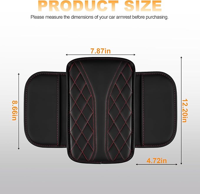 Car Center Console Cover Fit for Jeep Grand Cherokee L - Leather Armrest Covers with 2 Storage Pockets(Black&Red)