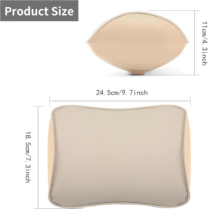 Car Headrest Pillow, Soft Memory Foam Car Neck Pillow with Adjustable Strap, Removable Breathable Cover for Long Drives & Office (Beige, Pack of 1)