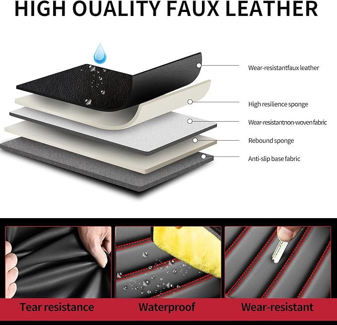 Fit Crosstrek Car Seat Covers for Subaru Crosstrek 2016-2025 2026 - Upgraded Premium Waterproof & Breathable Leather, Airbag Compatible, All-Weather Seat Cushion Protector(2 Front/Black+Red)