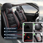 Leather Car Seat Covers Fit for Toyota Sequoia 2001-2024, 5 Seater Car Seat Cover, Premium Waterproof, Scratch Resistant Car Interior Accessories (Full Set with Pillow Black Red)