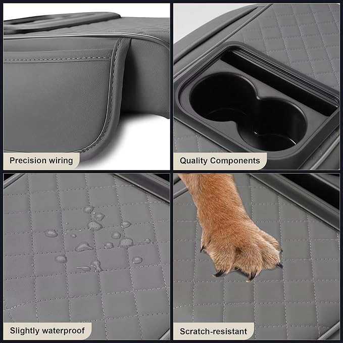 Center Console Cover Fit for RAV4 Faux Leather Car Armrest Cushion with Storage Bags, Cup Holder ＆ Phone Storage Multifunctional Middle Console Cover(Grey)