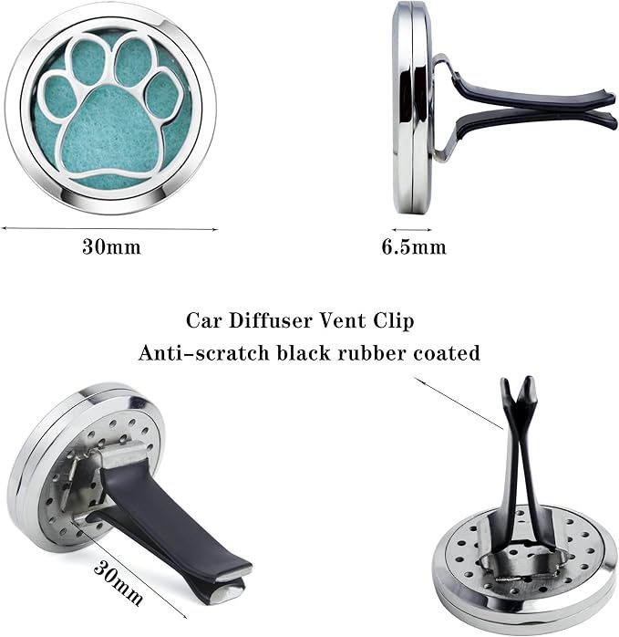 AZNECK Car Essential Oil Diffuser Vent Clips (Oil Not Included) Stainless Steel Car Diffuser Clip with 10 Felt Pads Dog Paw Car Accessories for Women Gifts