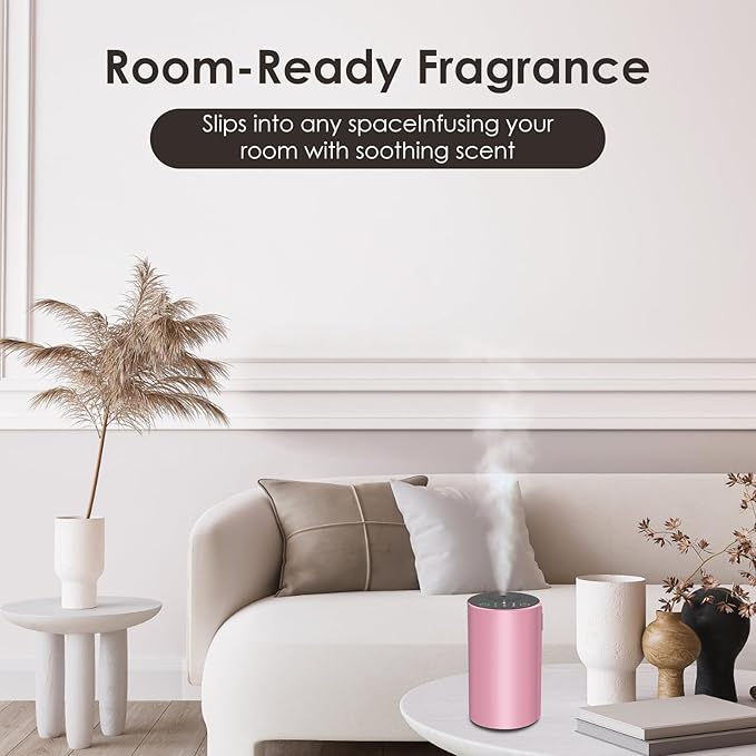 Waterless Essential Oil Diffuser, 7 Colors LED Light, Battery Powered Mini Scent Air Machine, Aromatherapy Mist Diffuser for Home Room Car Office (Pink)