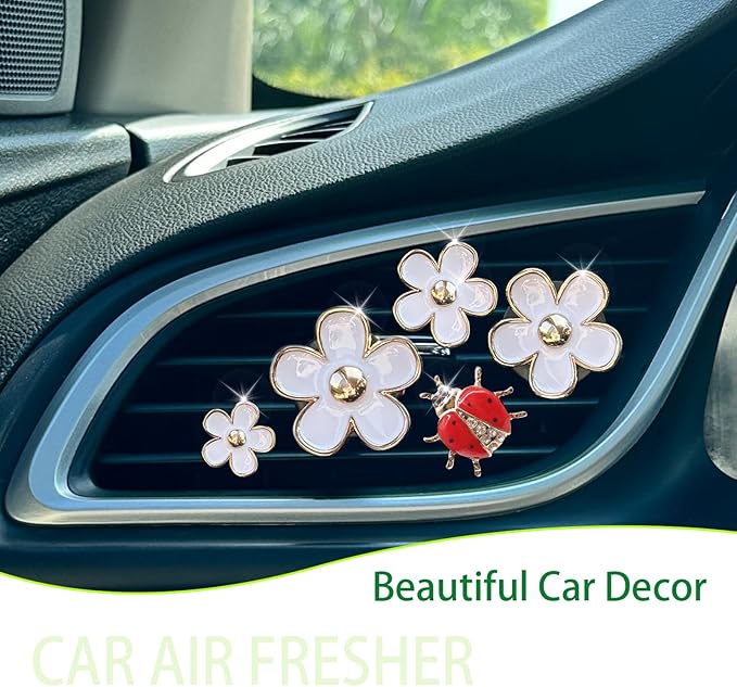 5pcs Flowers Ladybug Air Vent Clips Car Accessories Set 2pcs White Daisy Flower Car Air Freshener Vent Clips 3pcs Vent Decoration Interior Aesthetic Clips Refillable Diffuser