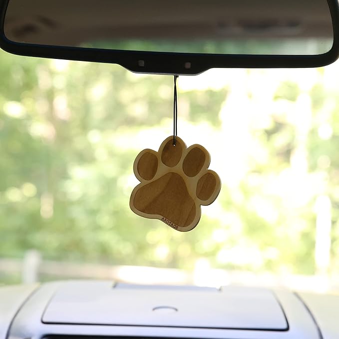 Arotags Dog Wooden Car Air Freshener - Long Lasting Backwoods Birch Scent Diffuses for 365+ Days - Includes Paw Print Hanging Mirror Diffuser and Fragrance Oil - 100% American Made