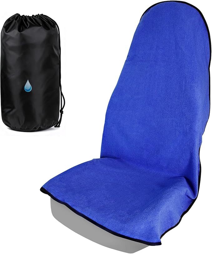 2-Pack 550g Waterproof Car Seat Cover Towel - Universal Anti-Slip Sweat Protection for Front Bucket Seats - Machine Washable Microfiber Protector for Gym, Yoga, Pets, Beach - Fits Cars, SUVs (Blue)