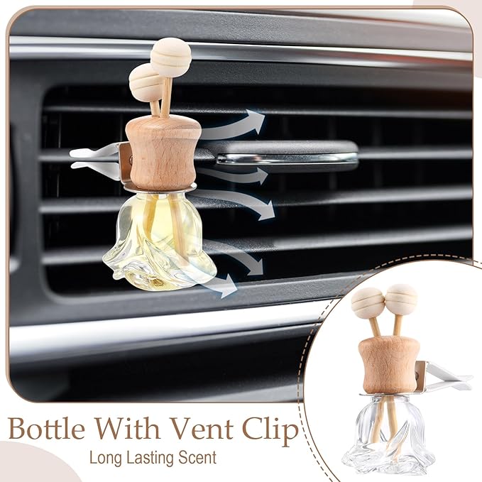 Zubebe 30 Pack Car Air Freshener Diffuser with Vent Clip Empty Car Diffuser Bottles for Essential Oil Perfume Glass Bottle with Wooden Caps Stick(Flower)