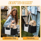 Portable Dog Car Seat for Small Dogs, Booster Seat with Safety Leash & Washable Cushion, Pet Car Seat with Adjustable Straps for Travel - Black&White