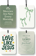 Coquette Green Bow Christian Car Air Freshener 4 Pcs, Retro Sage Green Religious Hanging Air Freshener for Cars Closet Drawer Books, Christian Car Accessories Mirror Decor for Women