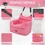 Dog Car Seat - Memory Foam Dog Booster Seat for Small Dogs Up to 25lbs-Elevated Pet Car Seat with Storage Pockets and Dog Seat Belt-Soft Pet Travel Bed for Front & Back Seats-Removable Washable-Pink