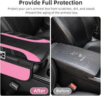 NBTEPEM Pink Center Console Cover, Sporty Leather Armrest Cover Cushion with 2 Storage Pockets, Universal Auto Middle Console Protector, Car Interior Accessories for Most SUV, Truck, Sedan Vehicles