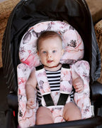 Infant Car Seat Insert, Enlarged Head Support for Baby Carseat, Reversible Newborn Insert with 3 Strap Covers, 2-in-1 Baby Car Seat Cushion for Stroller, Swing, Bouncer, Rocker - Pink Floral