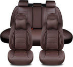 Brown Car Seat Covers Full Set, Breathable Leather Automotive Front and Rear Seat Covers & Headrest for Reduce The Driving Fatigue, Compatible with Most Vehicles, Cars