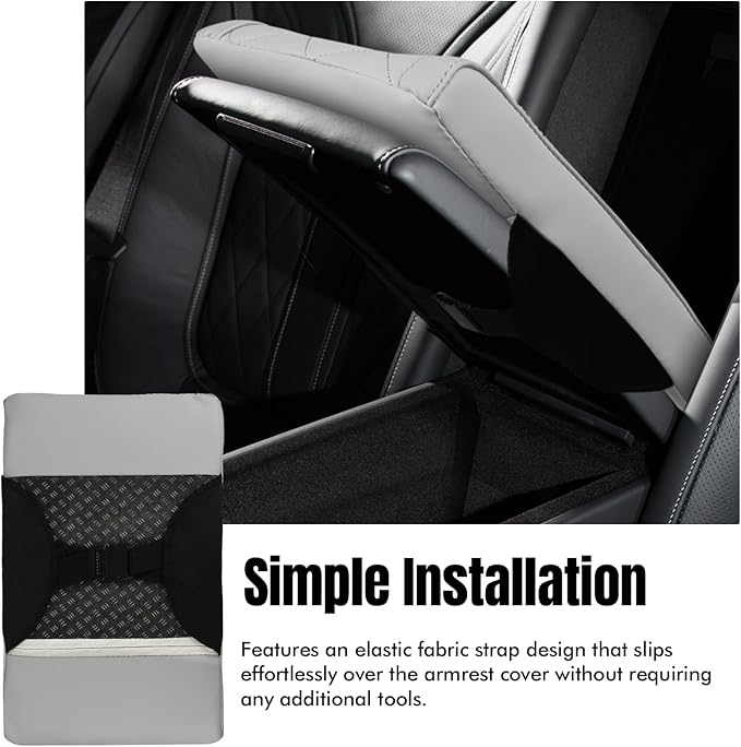 Hovom Car Center Console Armrest Pillow, 12.6"×7.87"×1.97" Leather Arm Rest Cover for Cars, Soft Comfortable Auto Armrest Cushion Pad, Vehicle Middle Console Cover, Car Accessories (Gray)