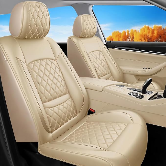 Fit Integra Car Seat Covers for Acura Integra 2023-2026 - Premium Leather, Waterproof, All-Weather, Airbag Compatible, Anti-Slip, Breathable, Easy Install, Seat Protectors, Full Set, Beige