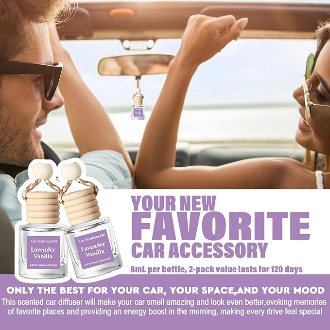 C Classy Car Air Freshener Hanging 2 Pack, Lavender Vanilla Essential Oil Diffuser for C ar, Cute Air Freshener, Long-Lasting Fragrance, C ar Air Fresheners for Women & Men Gift, Made in USA