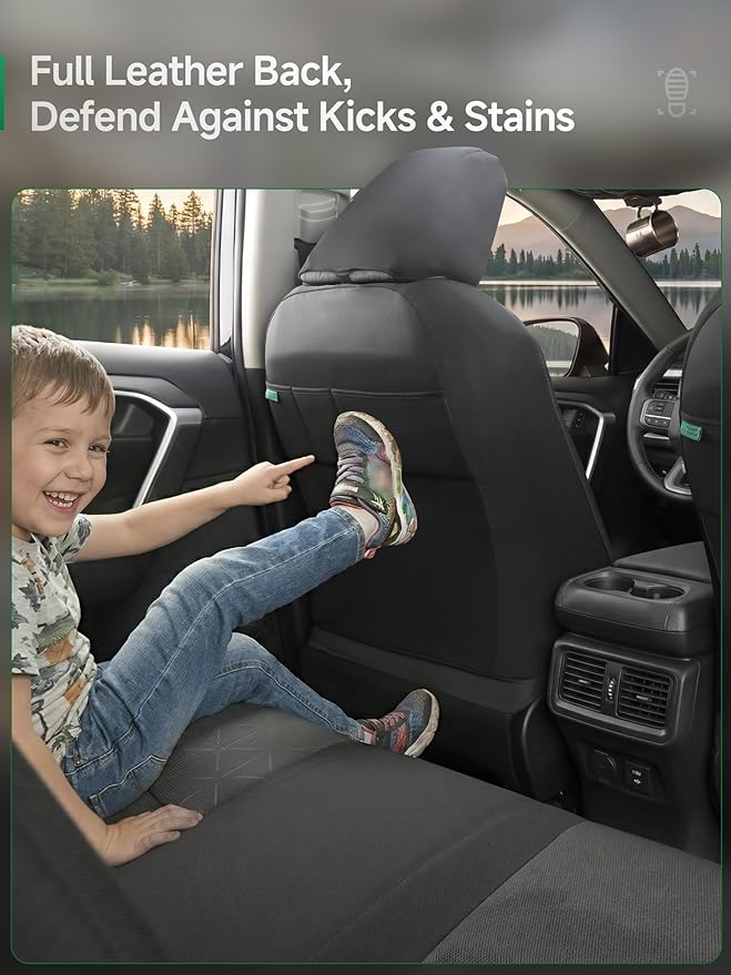 GIANT PANDA Air Cool Mesh Car Seat Cover Custom Fit Toyota Rav4 Camry Highlander Corolla Prius,Breathable Cooling Seat Protector with Leather Back Pannel(Black+Gray)