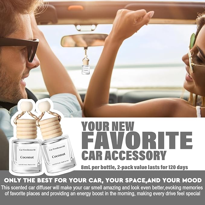 C Classy Car Air Freshener Hanging 2 Pack, Coconut Essential Oil Diffuser for Cars, Long-Lasting Fragrance, Cute Car Accessories, C ar air Fresheners for Women & Men Gift, Made in USA