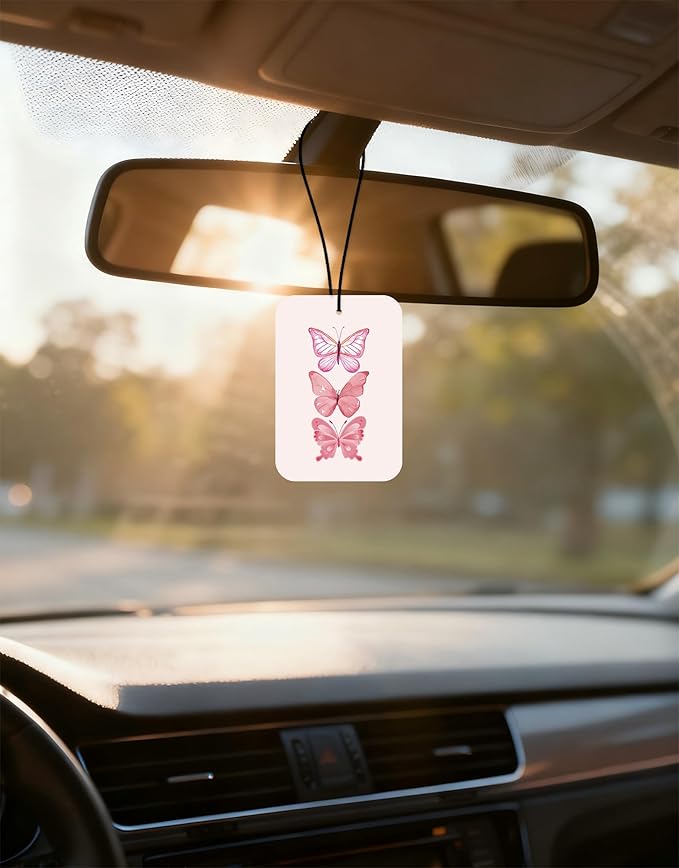 Pink Car Fresheners, 4pcs Cute Car Accessories Interior, Mirror Decor For Women, Air Freshener Hanging For Bathroom Dorm Books Bedroom Closet Drawer, Pink Girly Accessories Gifts For Girls -01