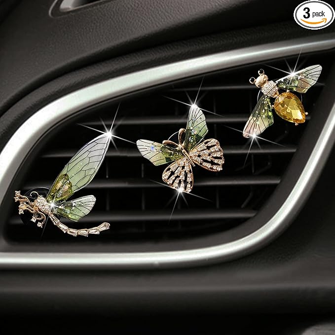 Bee Butterfly Dragonfly Car Aromatherapy Diffusers - 3 Pcs Green Vent Clip Car Decoration & Interior Decor Accessories