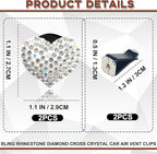 2 Pieces Bling Crystal Heart Car Vent Clips Sparkling Air Freshener and Decorative Accessories for Women Men SUV Truck (White)