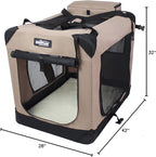 EliteField 3-Door Folding Soft Dog Crate with Carrying Bag and Fleece Bed (2 Year Warranty), Indoor & Outdoor Pet Home (42" L x 28" W x 32" H, Khaki)