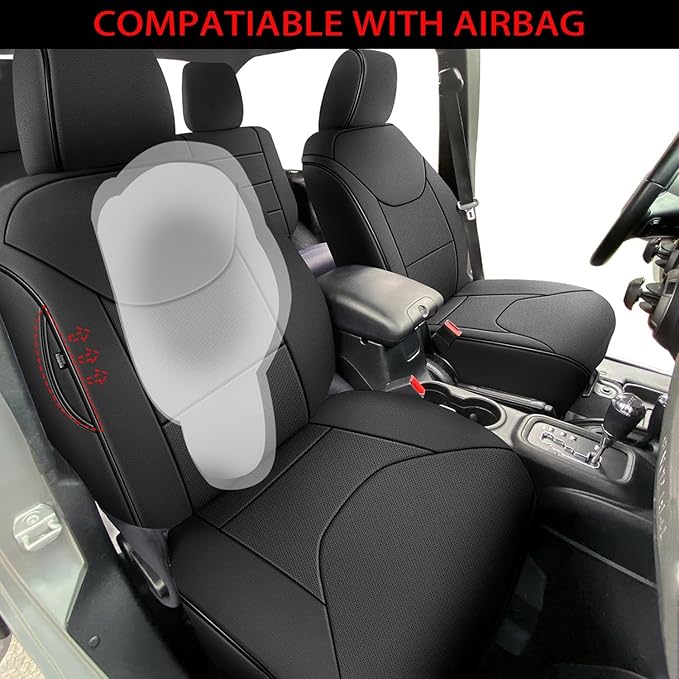 AOMSAZTO Custom Fit Seat Covers for Jeep Wrangler: 2013 2014 2015 2016 2017 4-Door Breathable Car Seats Covers Full Set Black