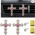 2PCS Bling Car Air Vent Clip, Crystal Cross Air Conditioner Outlet Air Fresheners Vent Clips, Sparkly Bedazzled Decor Rhinestone Cross Diffuser Clip, Interior Car Accessories (Pink)