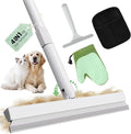 Carpet Rake for Pet Hair Removal Tool - 4 in 1 Pet Hair Remover Kit for Dog Cat Fur Remover, Contain 60" Adjustable Rubber Broom, Glove, Magic Brush and Scraper for Furniture,Short Pile Carpets, Mats