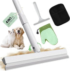 Carpet Rake for Pet Hair Removal Tool - 4 in 1 Pet Hair Remover Kit for Dog Cat Fur Remover, Contain 60" Adjustable Rubber Broom, Glove, Magic Brush and Scraper for Furniture,Short Pile Carpets, Mats