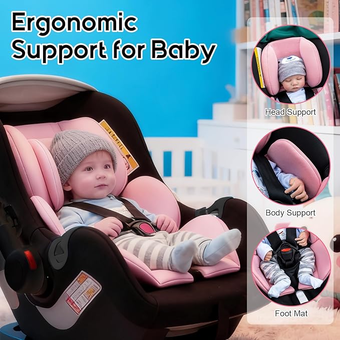 Infant Car Seat Insert with Extra Headrest for Preemie to Newborn, Thickened Baby Car Seat Head Support for Girls Boys, Adjustable Baby Car Seat Cushion with Filled Natural Spong