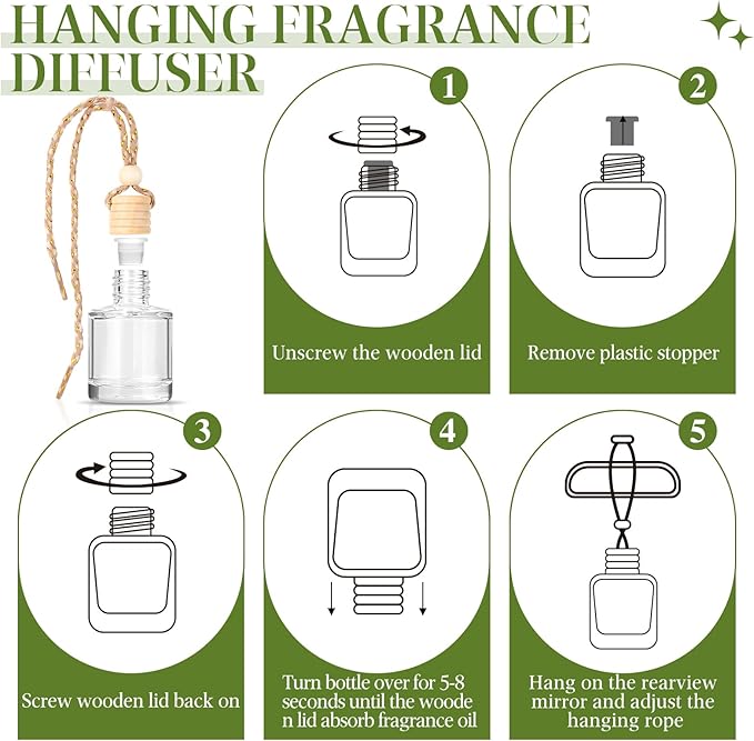 AROIC 6 Pack Car Air Freshener Hanging, New Car Scent Natural Plant Essential Oil Fragrance Diffuser, Unisex Air Freshener Aromatherapy Effectively Eliminates Odors Long-Lasting Fresh Scent (8ml Each)