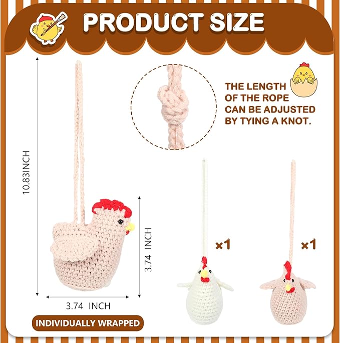 Soulchen 2 Pcs Chicken Lover Gifts Handmade Crochet Chicken Car Air Freshener Cute Crochet Car Accessories Rearview Mirror Hanging Accessories for Automotive Interior Office Home Decor, Lavender Scent