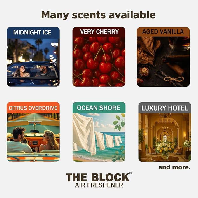 The Block - Wooden Car Air Freshener & Odor Eliminator - Long Lasting 30+ Day Scent - Car & Home Use - Fresh Gift Idea - Made in USA - MIDNIGHT ICE