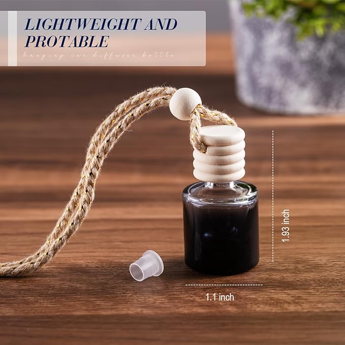 50 Pcs Black Car Air Freshener Hanging Bottle Empty Glass Diffuser Bottles Perfume Bottle Refillable Car Air Freshener Pendant Aromatherapy Fragrance Vials Bottles Ornament(Cylinder)