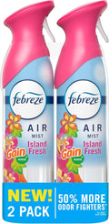 Febreze Air Mist, Air Freshener Spray, Odor Fighting Room Spray, Deodorizer for Home Bathroom Kitchen Office Apartment Dorm Room Classroom, Gain Island Fresh Scent, 8.1oz (Pack of 2)