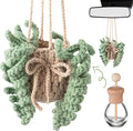 Cute Crochet Plant Car Freshener 12ml Empty Refillable Diffuser Bottle with Plants Hanging Accessories for Rearview Mirror Home Office Decor Women Mother's Day Gifts(Fern)