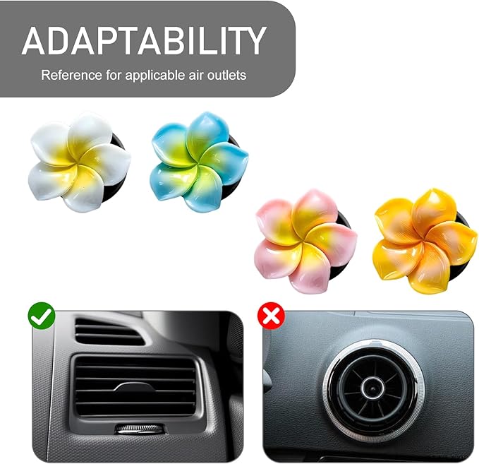 4PCS Flower Car Air Freshener Vent Clips, Cute Air Conditioning Outlet Clips, Colorful Pentapetal Flower Cars Vent Clip, Auto Air Vent Decoration Accessories (White+Pink+Orange+Blue)
