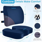 Seat Cushion, Lumbar Support Pillow with Adjustable Strap-Chair Cushions for Sciatica Pain Relief-with Washable Cover Memory Foam for Car, Travel and Wheelchair-Blue