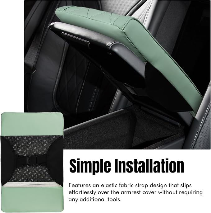 Hovom Car Center Console Armrest Pillow, 12.6"×7.87"×1.97" Leather Arm Rest Cover for Cars, Soft Comfortable Auto Armrest Cushion Pad, Vehicle Middle Console Cover, Car Accessories (Green)