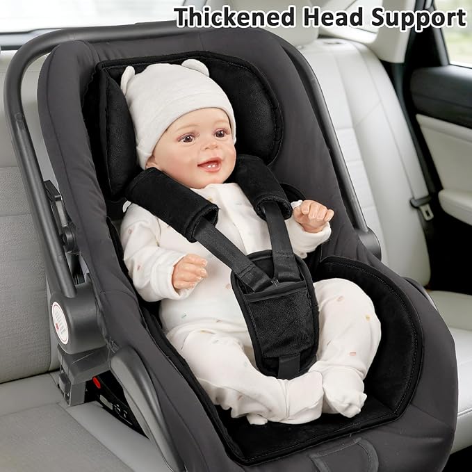 GFU Infant Car Seat Insert Head and Body Support Thickened, 3-in-1Reversible Newborn Insert for Carseat with Strap Pads, Soft Stroller Cushion Pillow Insert for Boys and Girls, Black
