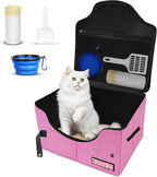 Petskd Portable Travel Litter Box for Cats with Lid and 10 pcs Liner Bags, Light Weight, Leak-Proof and Higher Sides for Road Trips, Hotel Stays, Car Travel(Pink)