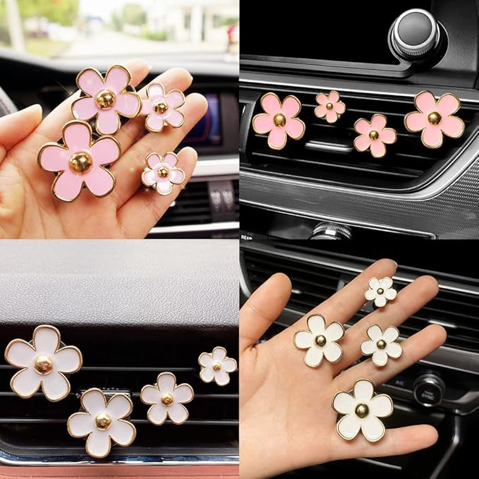 Car Air Freshener Vent Clips for Women 8 Pieces Cute Car Vent Clips Decorations Daisy Flower Car Accessories Air Freshener Clips for Christmas Anniversary Girls Gift (8 pcs white pink)